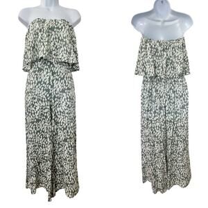 L Space Paulina Abstract Print‎ Ruffle Strapless Jumpsuit Size XS Vacay Wide Leg